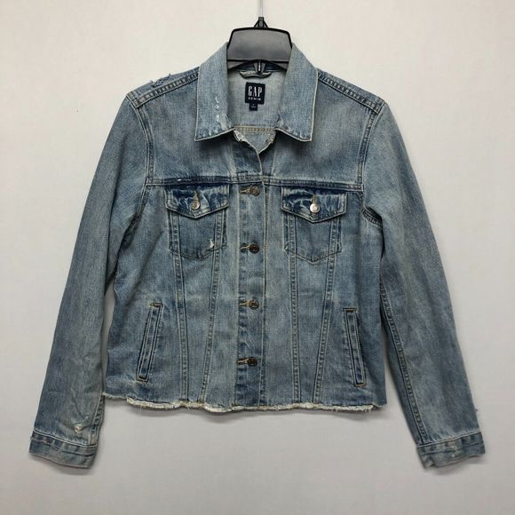 Gap Denim Women Button Jean Denim Jacket Size Medium Front Pockets Blue B215 -13 - Picture 1 of 12